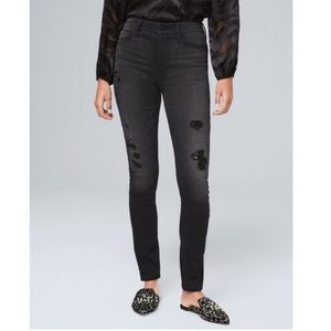 WHBM High Rise Destructed Sequin Skinny Jeans Sz 6